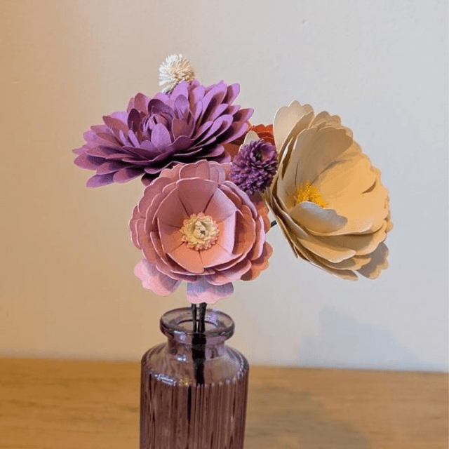 Bouquet pivoines et dahlias - violet et roses