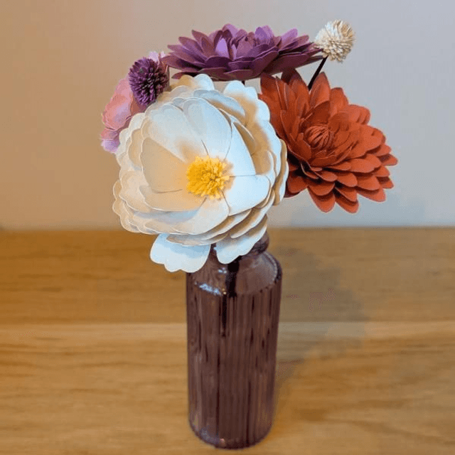 Bouquet pivoines et dahlias - violet et roses